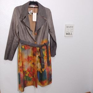 Solitaire Faux Suede Belted Trench Coat L New